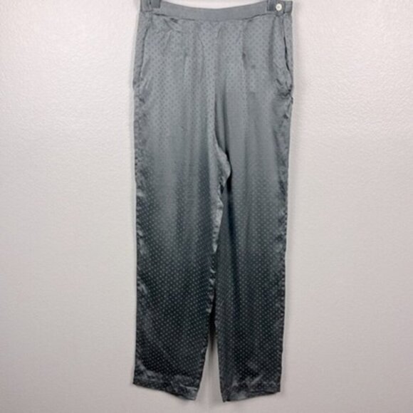 Galadriel Silk Slacks High Rise Swiss Dot Ankle Length Straight-Leg Grey Pants M - Picture 2 of 14